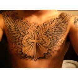 Cross And Angel Wings Chest Tattoo For Men